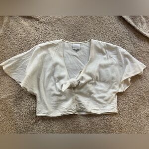Skylar + Madison Cropped Linen Tie Front Top size Large